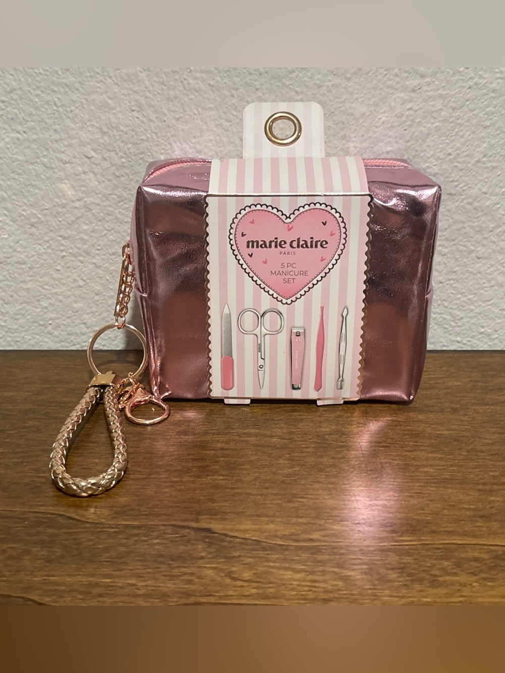 Pink Metallic Manicure Set with Keychain Pouch